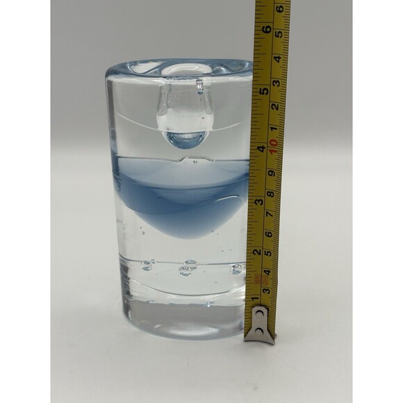 Vintage Clear & Blue Art Glass Tealight Candle Holder Bubble Design Modern - Picture 7 of 10